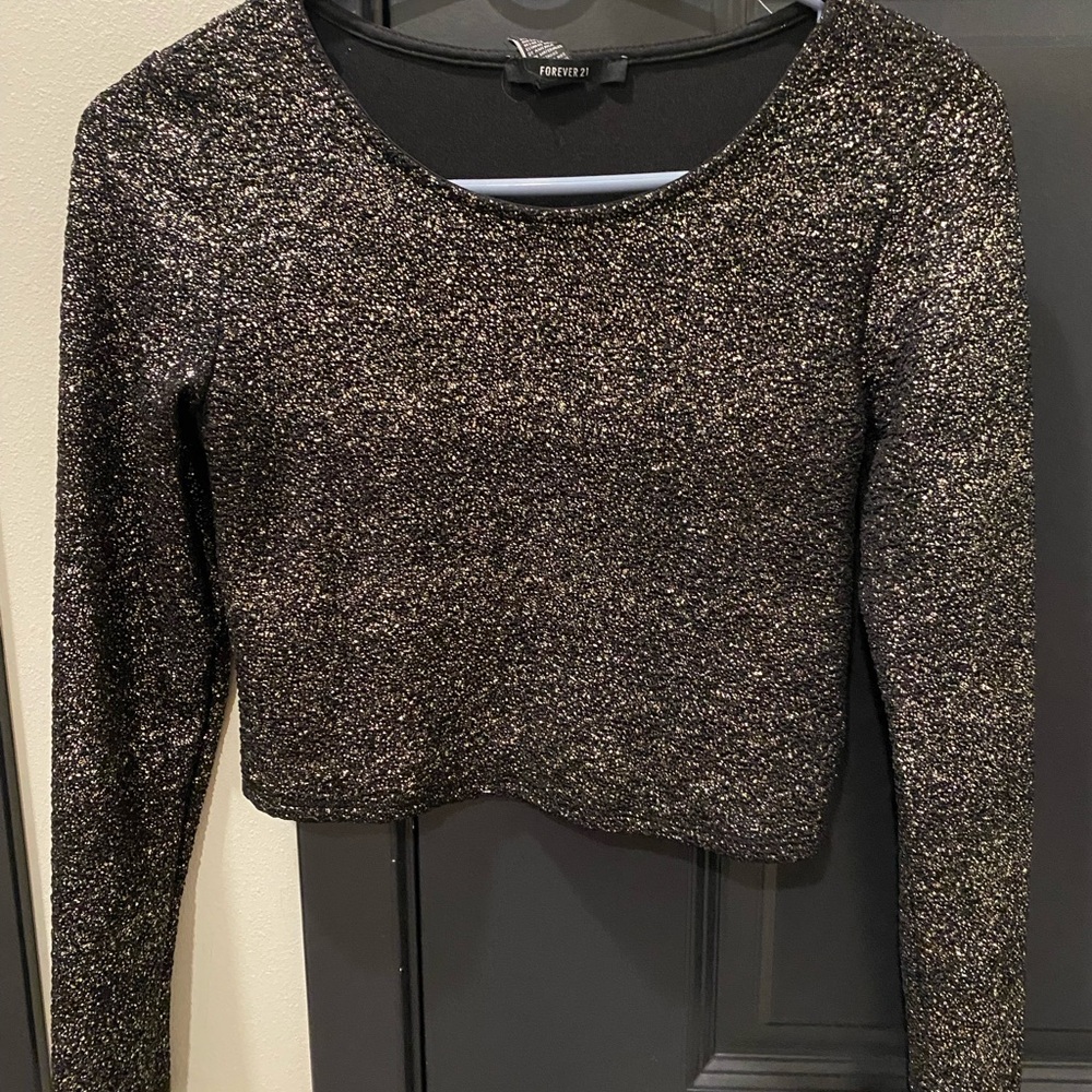 Forever 21 Black Sequin Fitted Blouse